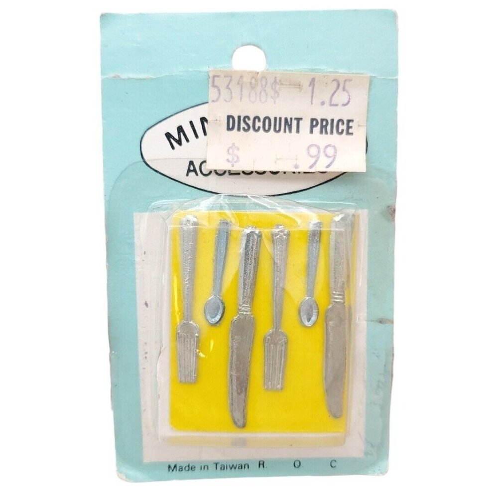 Vintage New Dollhouse Cutlery Spoon Fork Knife Utensils Silverware‎ 1:6